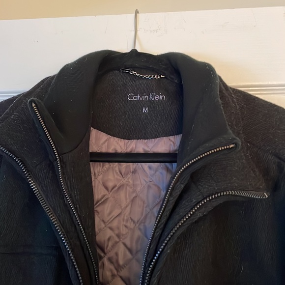 CALVIN KLEIN MENS SIZE M WOOL BLEND PEACOAT JACKET QUILTED LINING POCKET - Picture 4 of 5